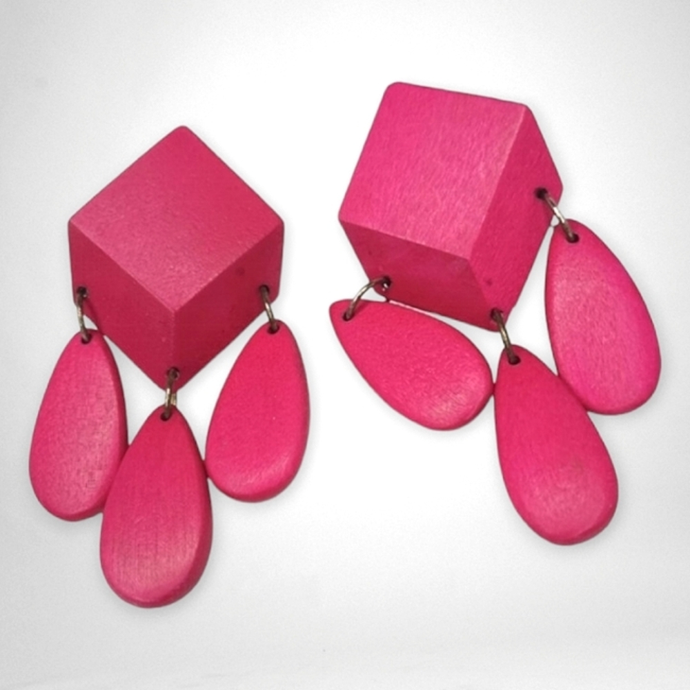 Vintage - Pink Wooden Stud Earrings
